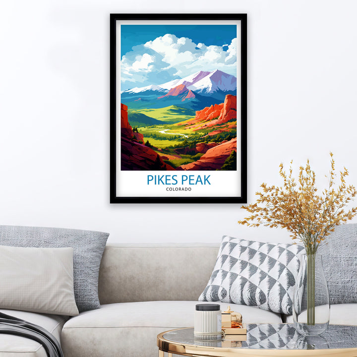Pikes Peak Colorado Travel Print Mountain Wall Decor Pikes Peak Poster Colorado Travel Prints Nature Art Print Rocky Mountain Illustration