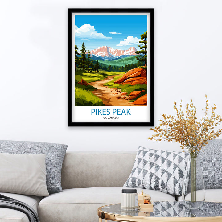 Pikes Peak Colorado Travel Print Mountain Wall Decor Pikes Peak Poster Colorado Travel Prints Nature Art Print Rocky Mountain Illustration