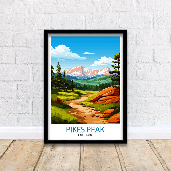 Pikes Peak Colorado Travel Print Mountain Wall Decor Pikes Peak Poster Colorado Travel Prints Nature Art Print Rocky Mountain Illustration