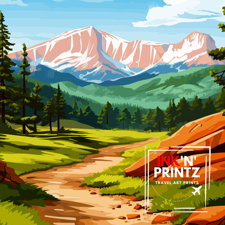 Pikes Peak Colorado Travel Print Mountain Wall Decor Pikes Peak Poster Colorado Travel Prints Nature Art Print Rocky Mountain Illustration