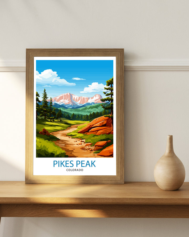 Pikes Peak Colorado Travel Print Mountain Wall Decor Pikes Peak Poster Colorado Travel Prints Nature Art Print Rocky Mountain Illustration