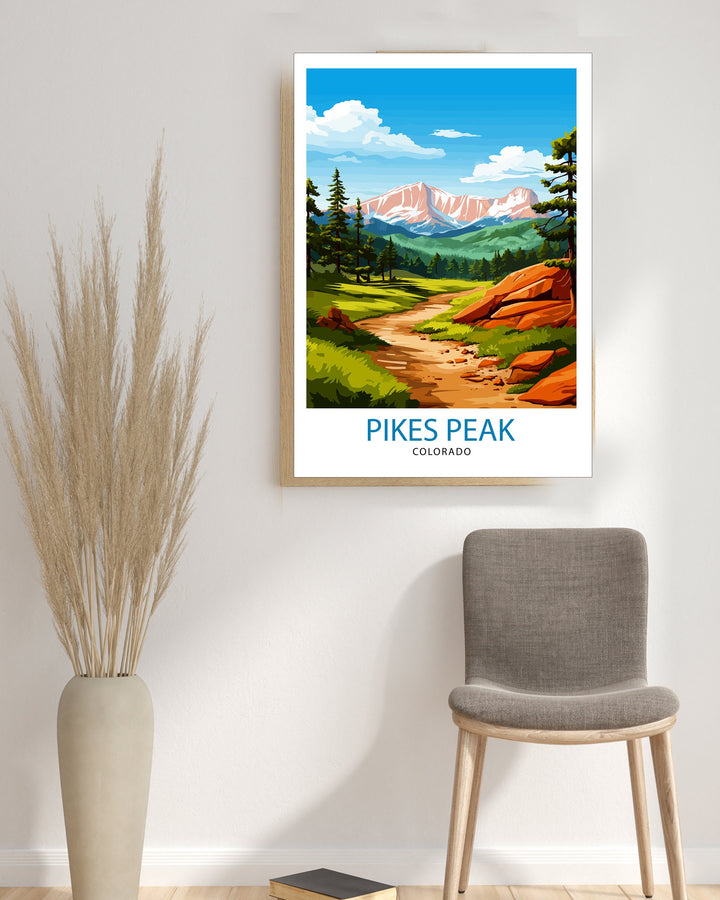 Pikes Peak Colorado Travel Print Mountain Wall Decor Pikes Peak Poster Colorado Travel Prints Nature Art Print Rocky Mountain Illustration