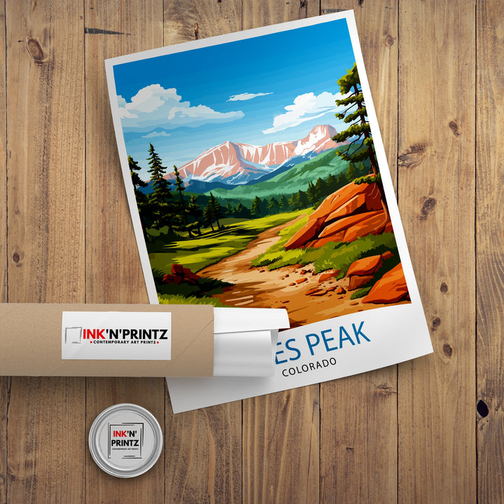 Pikes Peak Colorado Travel Print Mountain Wall Decor Pikes Peak Poster Colorado Travel Prints Nature Art Print Rocky Mountain Illustration