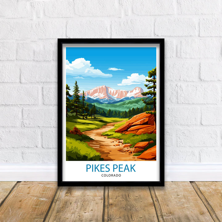 Pikes Peak Colorado Travel Print Mountain Wall Decor Pikes Peak Poster Colorado Travel Prints Nature Art Print Rocky Mountain Illustration