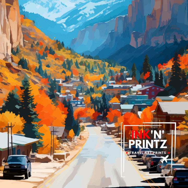 Ouray Colorado Travel Print Rocky Mountain Wall Decor Ouray Poster Colorado Travel Prints Ouray Art Print Scenic Mountain Illustration