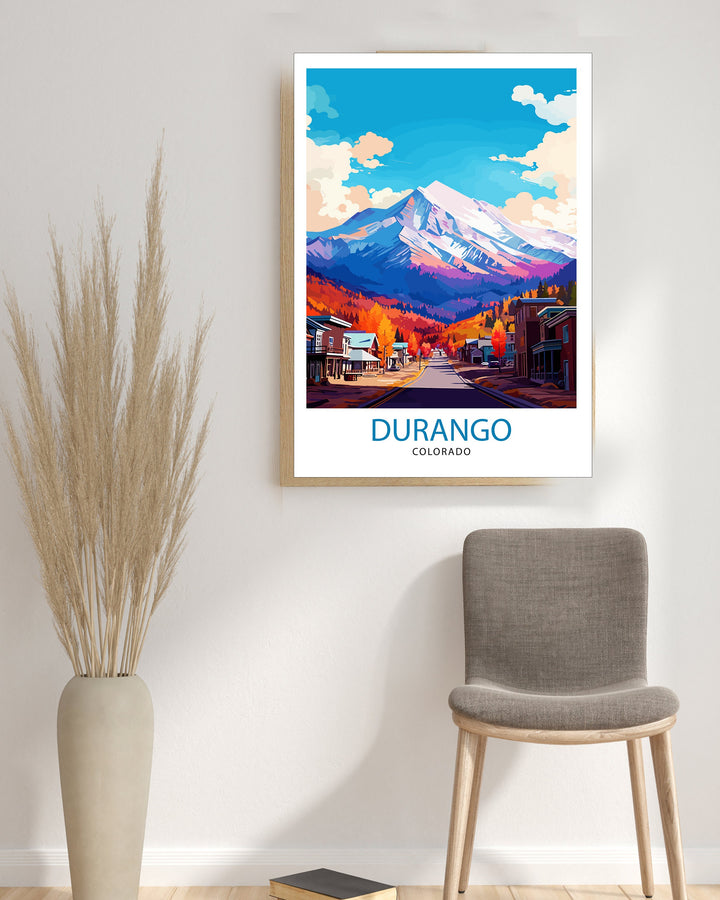 Durango Colorado Travel Print| Colorado Wall Decor Durango Poster Rocky Mountain Travel Prints Colorado Art Print Durango Illustration