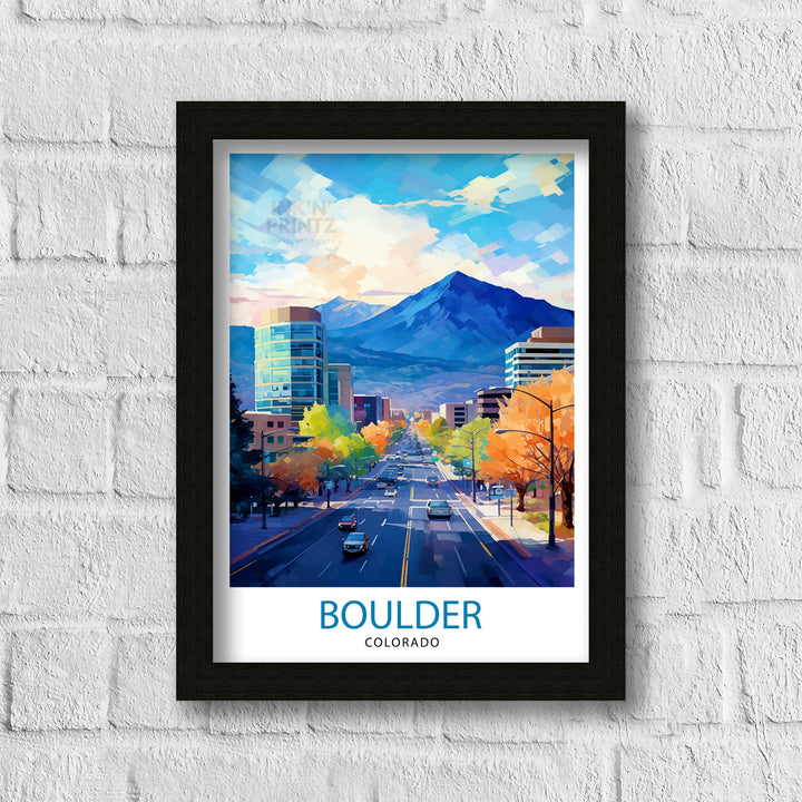 Boulder Colorado Travel Print| Colorado Wall Decor Boulder Poster Rocky Mountain Travel Prints Colorado Art Print Boulder Illustration