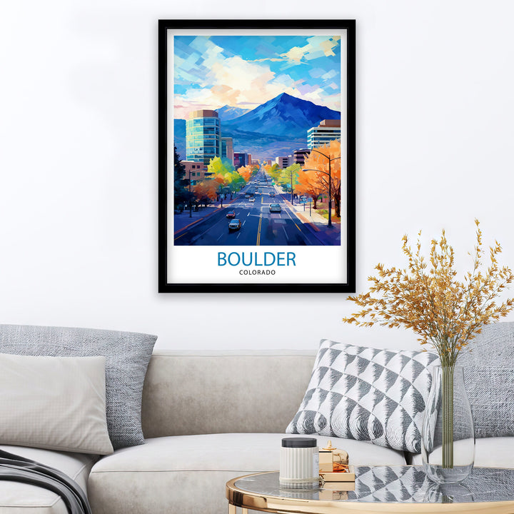 Boulder Colorado Travel Print| Colorado Wall Decor Boulder Poster Rocky Mountain Travel Prints Colorado Art Print Boulder Illustration