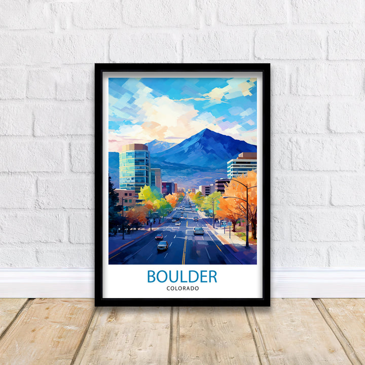 Boulder Colorado Travel Print| Colorado Wall Decor Boulder Poster Rocky Mountain Travel Prints Colorado Art Print Boulder Illustration