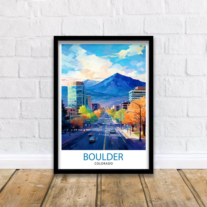 Boulder Colorado Travel Print| Colorado Wall Decor Boulder Poster Rocky Mountain Travel Prints Colorado Art Print Boulder Illustration