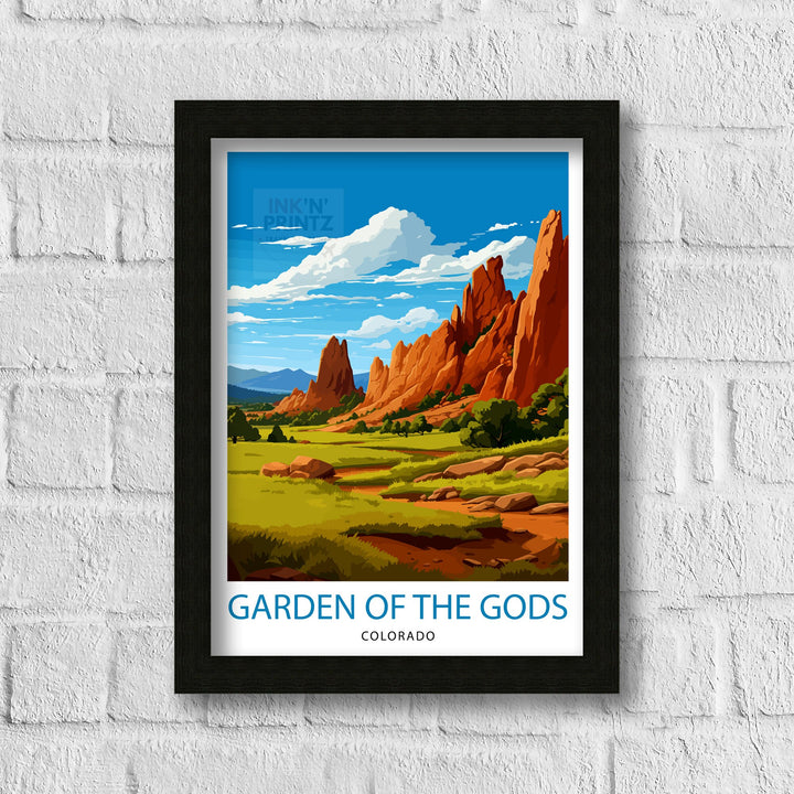 Garden of the Gods Colorado Travel Print| Colorado Wall Decor Garden of the Gods Poster Rocky Mountain Travel Prints Colorado Art Print