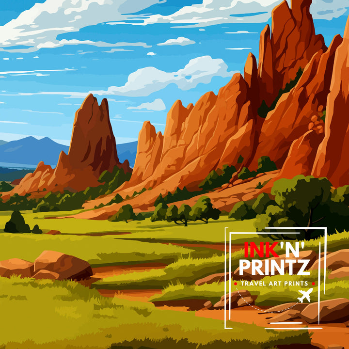 Garden of the Gods Colorado Travel Print| Colorado Wall Decor Garden of the Gods Poster Rocky Mountain Travel Prints Colorado Art Print