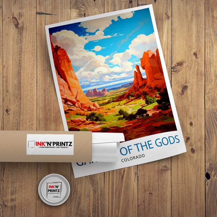 Garden of the Gods Colorado Travel Print| Colorado Wall Decor Garden of the Gods Poster Rocky Mountain Travel Prints Colorado Art Print