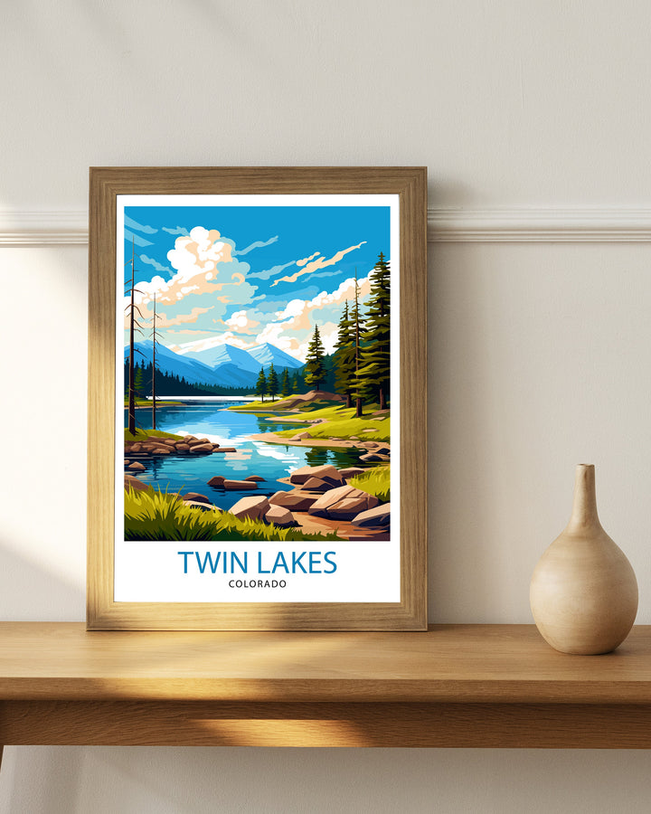 Twin Lakes Colorado Travel Print| Colorado Wall Decor Twin Lakes Poster Rocky Mountain Travel Prints Colorado Art Print Twin Lakes