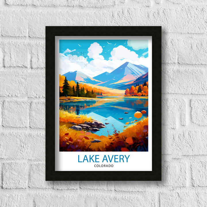 Lake Avery Travel Print| Colorado Wall Decor Lake Avery Poster Mountain Lake Prints Colorado Art Print Lake Avery Illustration Colorado Wall