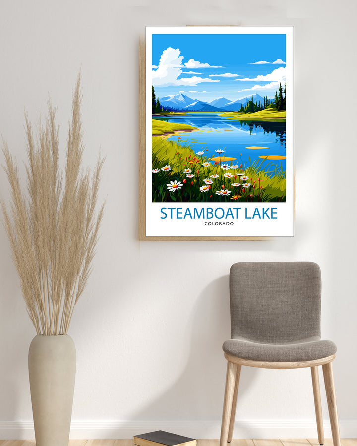 Steamboat Lake Colorado Travel Print| Colorado Wall Decor Steamboat Lake Poster Mountain Lake Travel Prints Colorado Art Print Steamboat