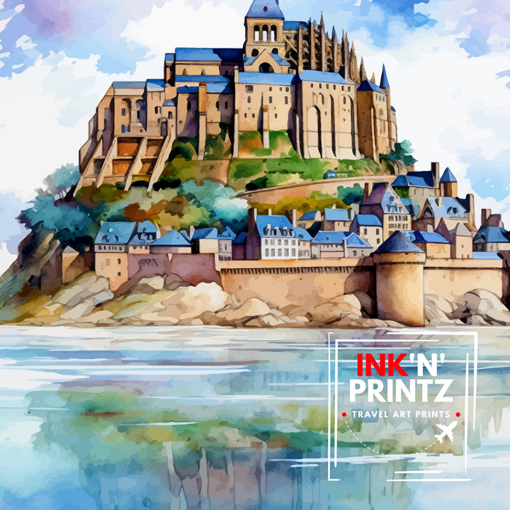 Mont Saint-Michel Travel Print Mont Saint-Michel Wall Art Mont Saint-Michel France Illustration Travel Poster Gift For Mont Saint-Michel