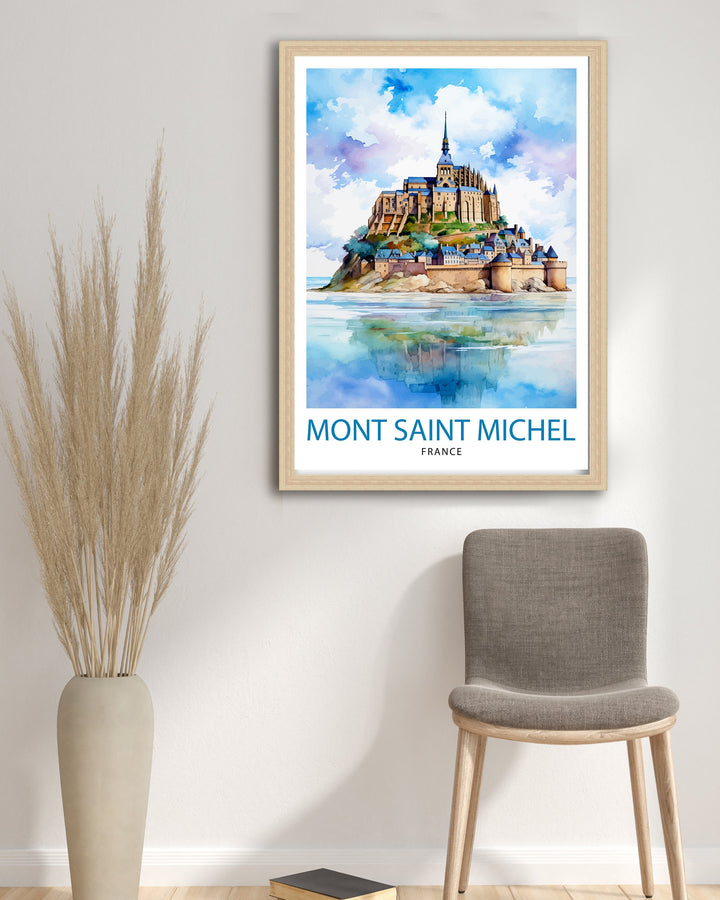 Mont Saint-Michel Travel Print Mont Saint-Michel Wall Art Mont Saint-Michel France Illustration Travel Poster Gift For Mont Saint-Michel