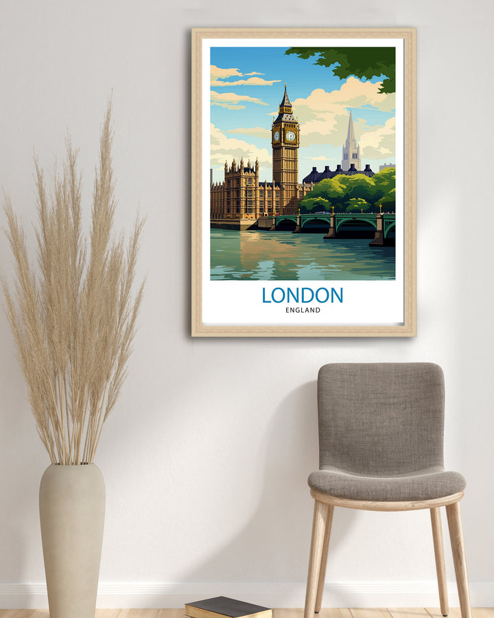 London Travel Poster London Wall Art London Home Decor London Illustration Travel Poster Gift For London UK Home Decor