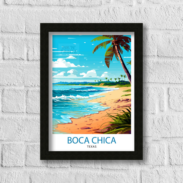 Boca Chica, Texas Travel Print Texas Wall Decor Boca Chica Poster Beach Travel Prints Texas Art Print Boca Chica Illustration Coastal Wall