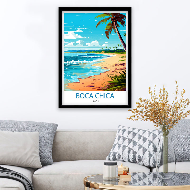 Boca Chica, Texas Travel Print Texas Wall Decor Boca Chica Poster Beach Travel Prints Texas Art Print Boca Chica Illustration Coastal Wall