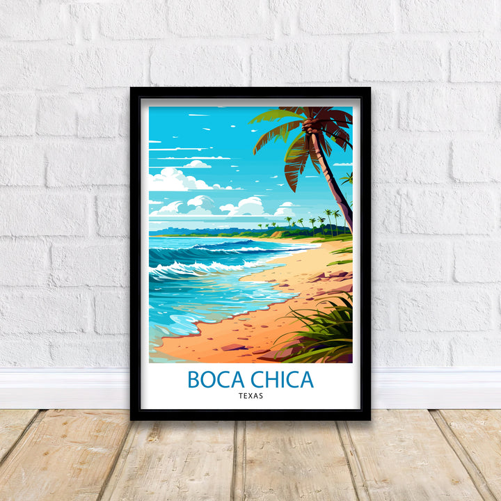 Boca Chica, Texas Travel Print Texas Wall Decor Boca Chica Poster Beach Travel Prints Texas Art Print Boca Chica Illustration Coastal Wall