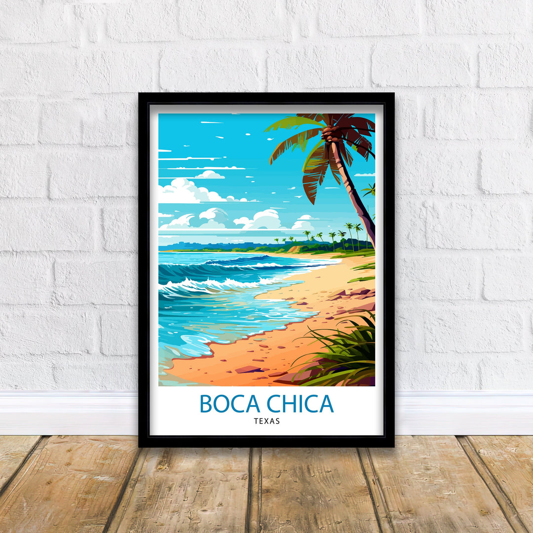 Boca Chica, Texas Travel Print Texas Wall Decor Boca Chica Poster Beach Travel Prints Texas Art Print Boca Chica Illustration Coastal Wall