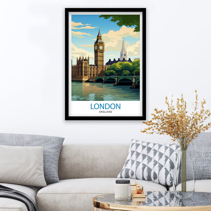 London Travel Poster London Wall Art London Home Decor London Illustration Travel Poster Gift For London UK Home Decor