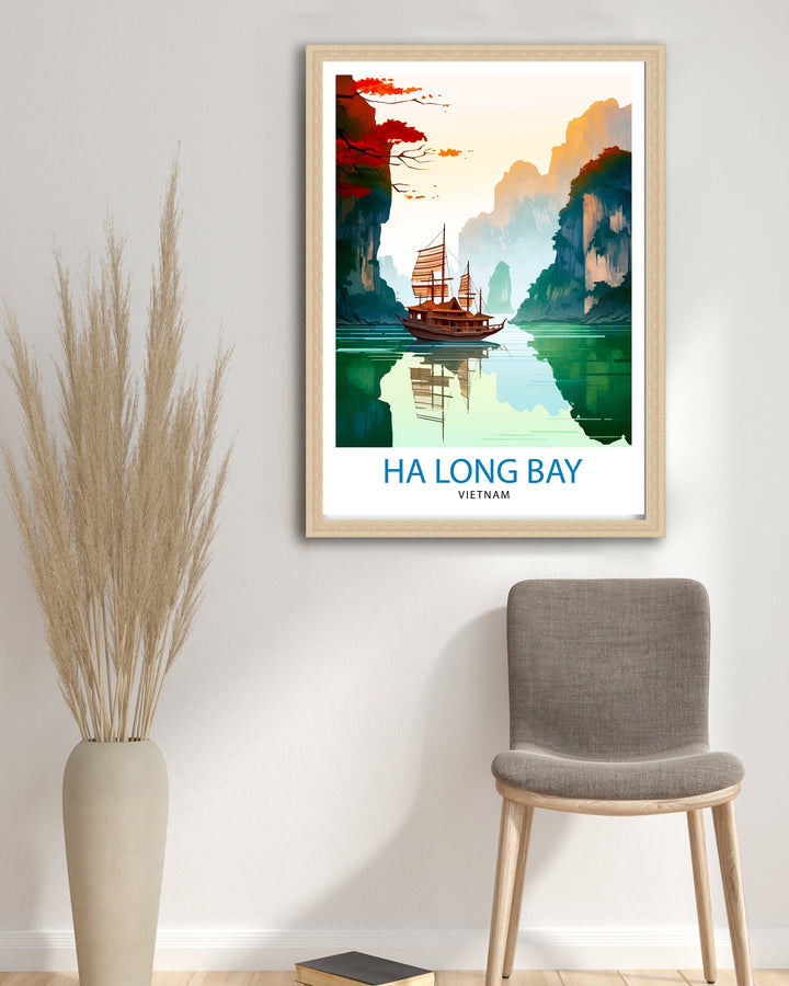 Ha Long Bay Vietnam Travel Print Ha Long Wall Decor Ha Long Poster Vietnam Travel Prints Ha Long Art Print Ha Long Illustration Ha Long Wall