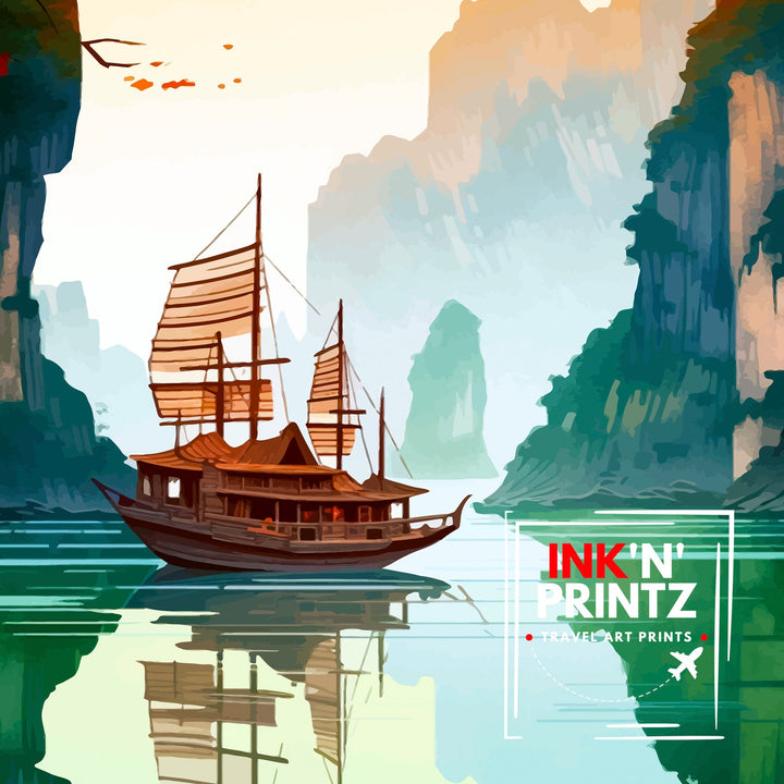 Ha Long Bay Vietnam Travel Print Ha Long Wall Decor Ha Long Poster Vietnam Travel Prints Ha Long Art Print Ha Long Illustration Ha Long Wall