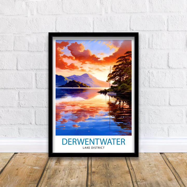 Derwentwater Cumbria Travel Print Wall Decor Home Living Decor Illustration Travel Poster Gift For Derwentwater Cumbria Home Decor