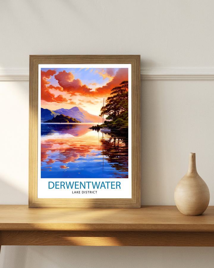 Derwentwater Cumbria Travel Print Wall Decor Home Living Decor Illustration Travel Poster Gift For Derwentwater Cumbria Home Decor