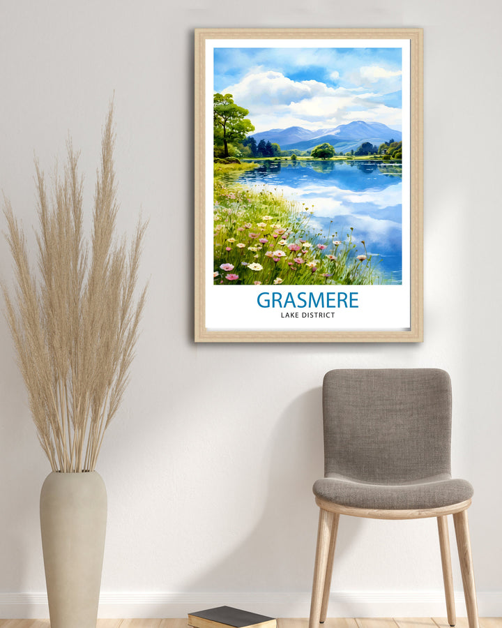 Grasmere Lake District Travel Print Grasmere Wall Decor Grasmere Home Living Decor Grasmere Illustration Travel Poster Gift For Grasmere