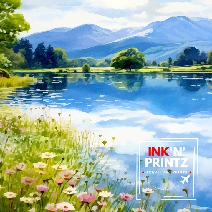 Grasmere Lake District Travel Print Grasmere Wall Decor Grasmere Home Living Decor Grasmere Illustration Travel Poster Gift For Grasmere