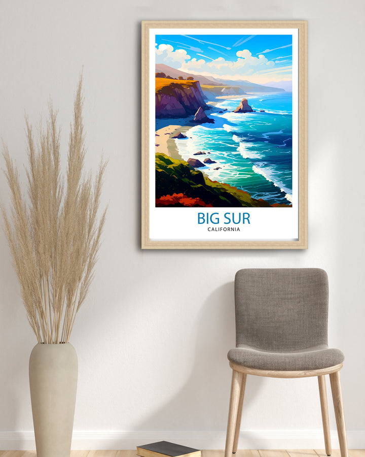 Big Sur California Travel Print| Big Sur Wall Art Big Sur Home Decor California Coastal Landscape Illustration Travel Poster Gift