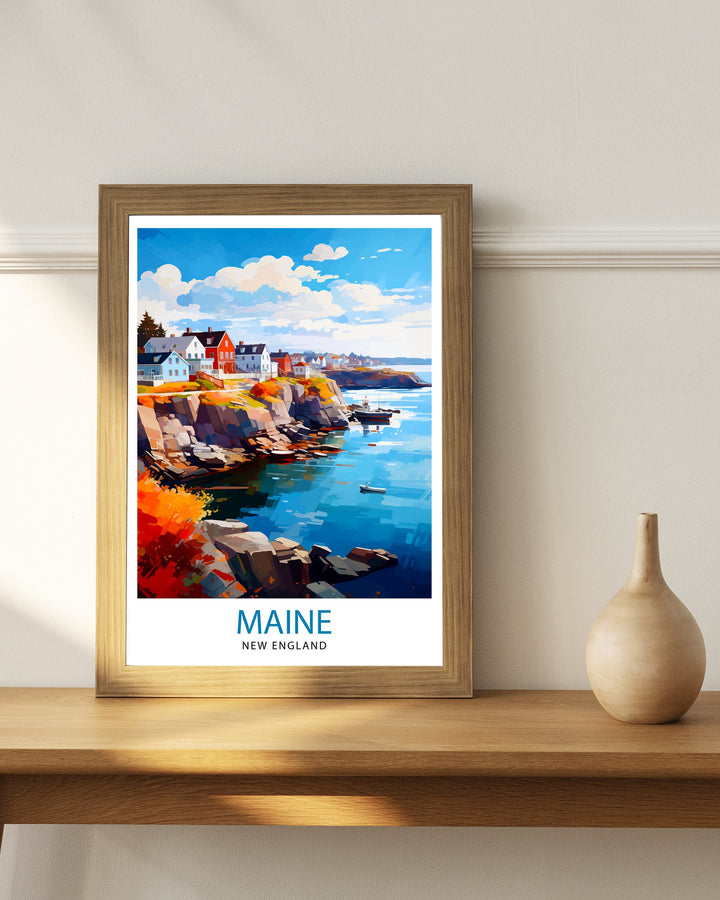 Maine New England Travel Print| Maine Wall Decor Maine Poster USA Travel Prints Maine Art Print Maine Illustration Maine Wall Art