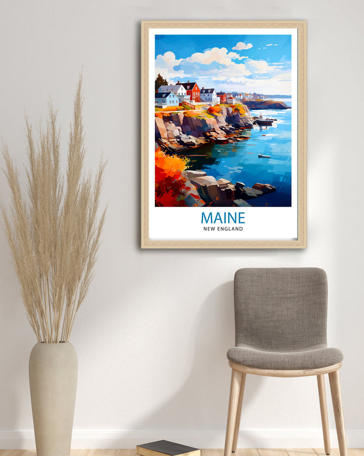 Maine New England Travel Print| Maine Wall Decor Maine Poster USA Travel Prints Maine Art Print Maine Illustration Maine Wall Art