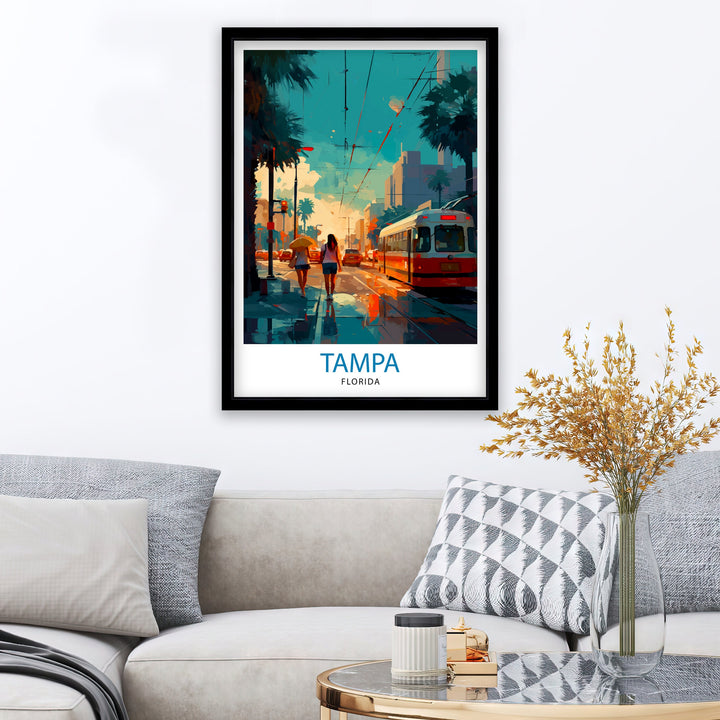 Tampa Bay Florida Travel Print Tampa Bay Wall Art Florida Poster, Tampa Bay Illustration Travel Poster Gift For Tampa Bay Florida Home Decor