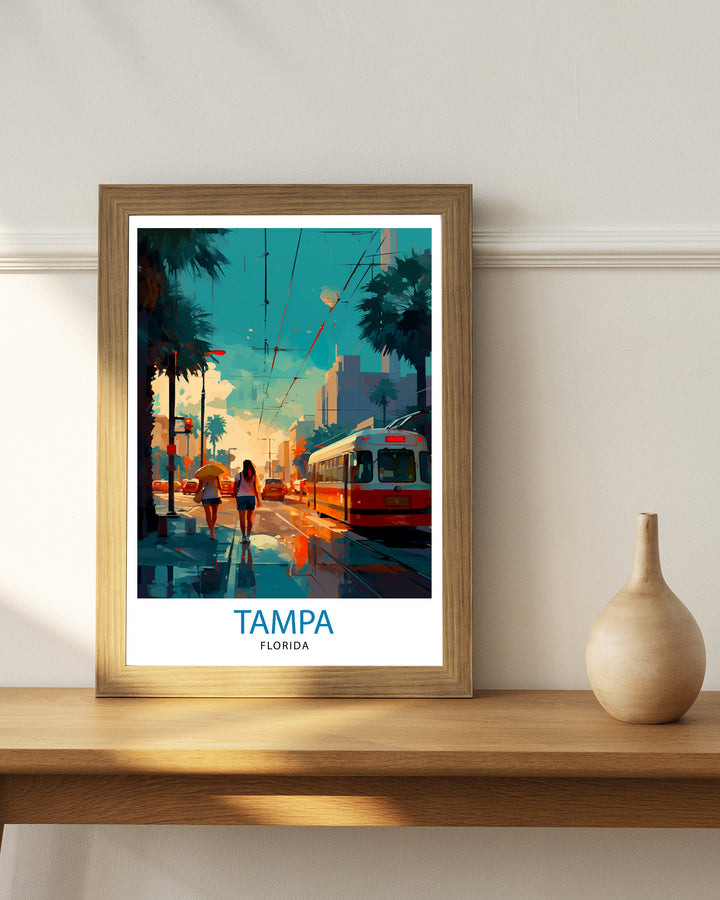 Tampa Bay Florida Travel Print Tampa Bay Wall Art Florida Poster, Tampa Bay Illustration Travel Poster Gift For Tampa Bay Florida Home Decor
