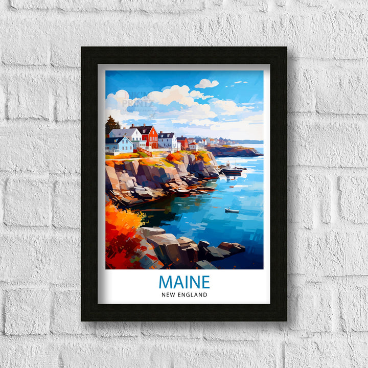 Maine New England Travel Print| Maine Wall Decor Maine Poster USA Travel Prints Maine Art Print Maine Illustration Maine Wall Art