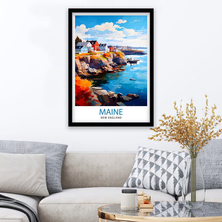 Maine New England Travel Print| Maine Wall Decor Maine Poster USA Travel Prints Maine Art Print Maine Illustration Maine Wall Art