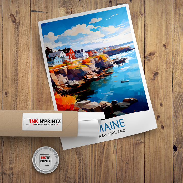 Maine New England Travel Print| Maine Wall Decor Maine Poster USA Travel Prints Maine Art Print Maine Illustration Maine Wall Art