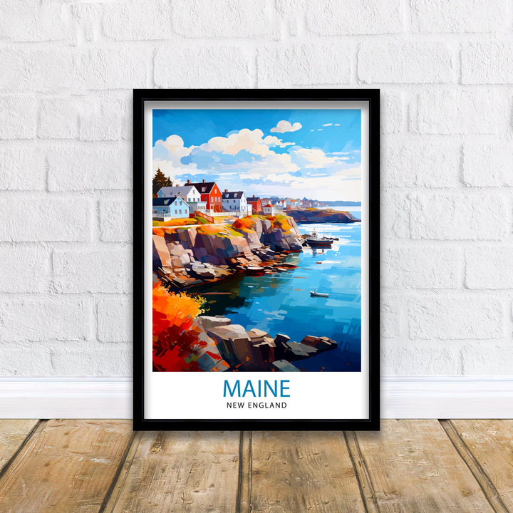 Maine New England Travel Print| Maine Wall Decor Maine Poster USA Travel Prints Maine Art Print Maine Illustration Maine Wall Art