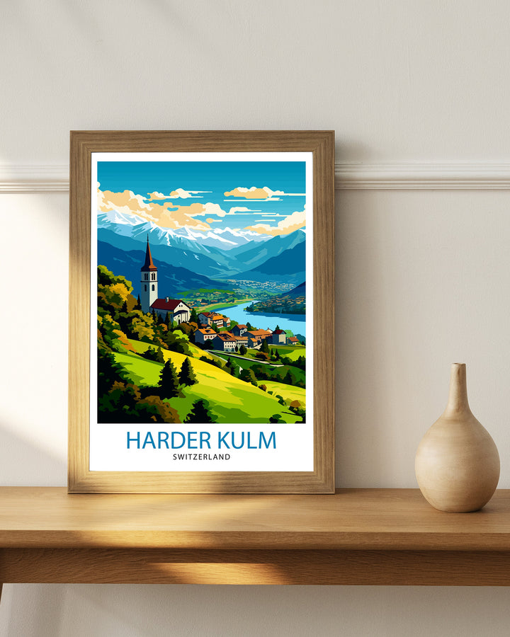 Harder Kulm Switzerland Print - Swiss Alps View Art - Interlaken Overlook Poster - Swiss Mountain Decor - Travel Souvenir - Alpine Scene