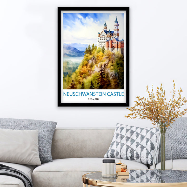 Neuschwanstein Castle Print Fairy Tale Castle Wall Art Bavaria Germany Poster Neuschwanstein Decor Romantic Road Travel German Castle