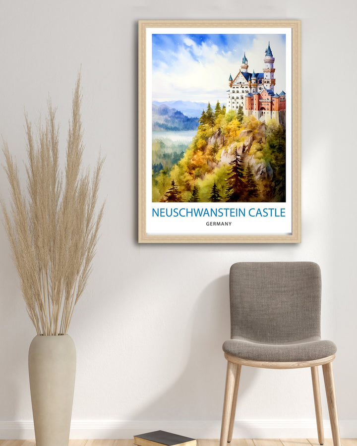 Neuschwanstein Castle Print Fairy Tale Castle Wall Art Bavaria Germany Poster Neuschwanstein Decor Romantic Road Travel German Castle