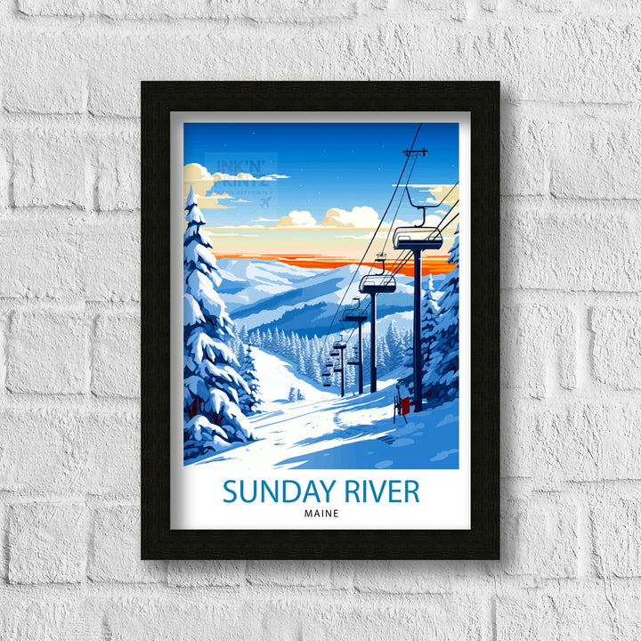 Sunday River Maine Ski Poster Winter Resort Wall Art Maine Ski Poster Sunday River
