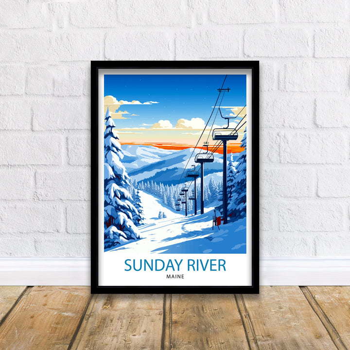 Sunday River Maine Ski Poster Winter Resort Wall Art Maine Ski Poster Sunday River