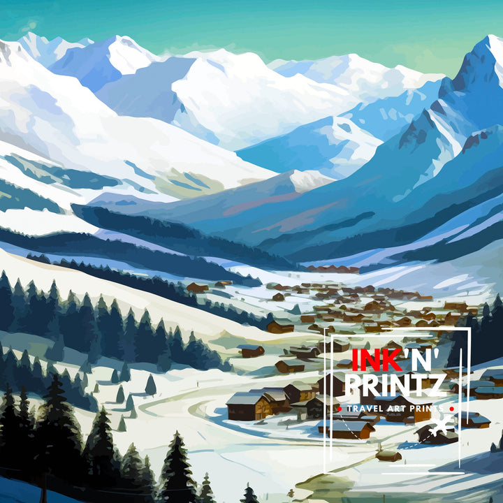 La Plagne France Poster La Plagne Decor La Plagne Poster La Plagne Art La Plagne Wall Art Gift for Ski Enthusiasts La Plagne Home Decor