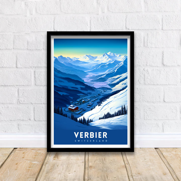 Verbier Ski Resort Print Swiss Alps Winter Scene Wall Art Verbier Poster Skiing Travel Decor Mountain Landscape Gift for Skiers